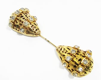 Double End Hat Pin, Filigree Rhinestone, Teardrop Shape