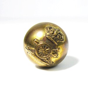 Antique British Royal Artillery Hat Pin Cannon & Crown Brass Ball Military Insignia image 3