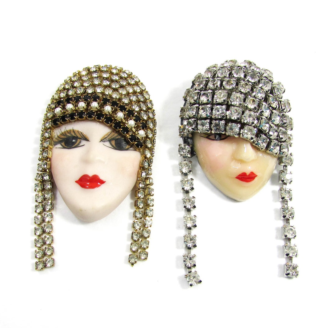 Porcelain Face Flapper Brooches/pins Deco Style Face Pins Etsy