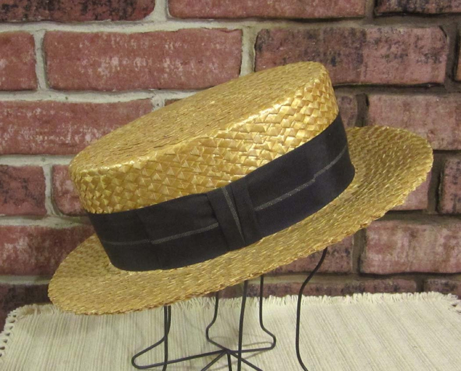 Vintage Mens MASTERCRAFT Straw Boater Skimmer Hat 71/4 Etsy
