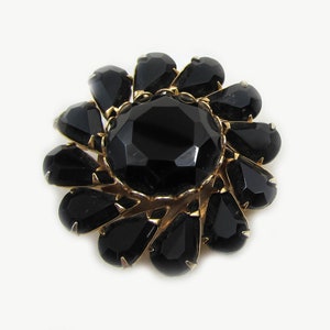 Vintage flower brooch Facete black glass pin retro flower brooch image 2