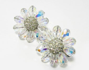 Vintage crystal earrings - Vendome crystal flower clip earrings - crystal flower earrings - flower earrings - clip earrings