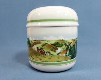 Estée Lauder 1980 Perfume Jar With Lid Porcelain Country Farm Scene 1980 - Vanity jar, trinket jar