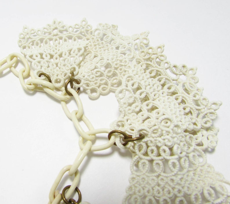 Vintage Celluloid Necklace celluloid lace necklace Celluloid Lumarith Lace Necklace Off-white celluloid choker 15 long image 9