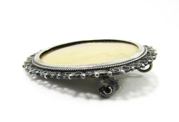 Silver Photo Frame Pin or Pendant - Antique 800 s… - image 5