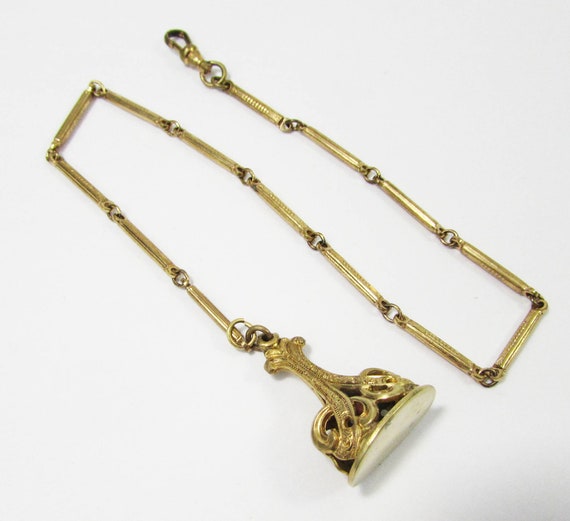 Gold filled Watch Fob - Gold Watch Chain - Antiqu… - image 4