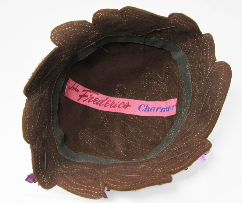 1960s cloche hat John Frederics Charmer Brown felt, beads, sequins, charm fun mod hat image 7