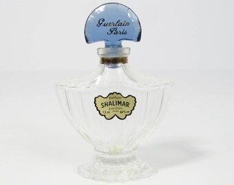 Guerlain Perfume Bottle - Vintage Shalimar Parfum 7.5ml Bottle with Translucent Blue Glass Stopper