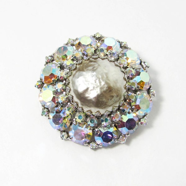 WEISS broche, Weiss barokke parelbroche - Vintage Weiss broche - Weiss strass broche - 1,75 inch