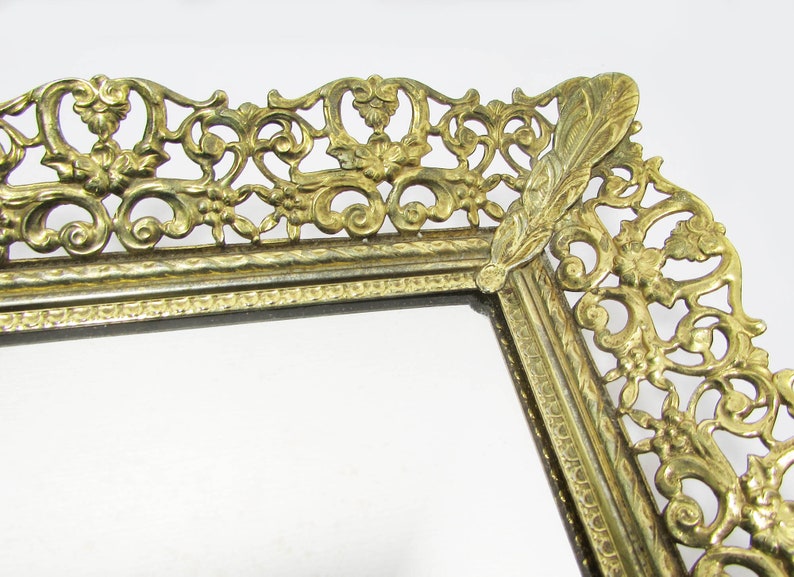 Filigree vanity tray jewelry tray Vintage Brass Filigree Edge Vanity Tray 15x10 Bedroom, Bathroom, Entryway Tray image 4