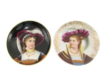 Portrait Pin Dishes - hand painted ca 1900 - 2-5/8" mini dish