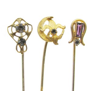 Antique Stick Lapel Pins Lot - Art Nouveau lapel pin lot - gold tone lapel pins - collectible lapel pins -  small gem lapel pins