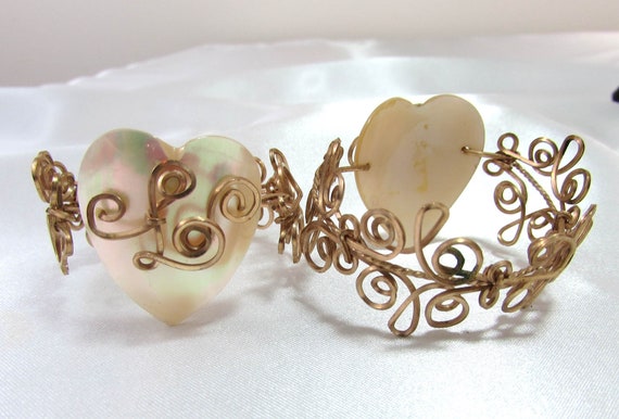 Antique Childs Heart Bracelets - Mother of Pearl … - image 2