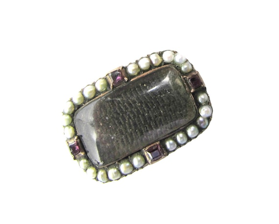 アンティークの喪服のヘアブローチ - シードパールとガーネット