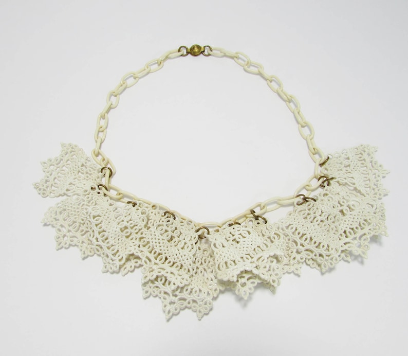 Vintage Celluloid Necklace celluloid lace necklace Celluloid Lumarith Lace Necklace Off-white celluloid choker 15 long image 8