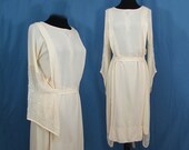 1920s silk wedding dress in ivory crepe de chine silk - deco era flapper dress - intricate beading - S