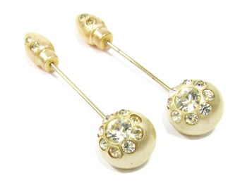 Vintage Rhinestone Jabot Pins Pair | Cream Pearlized Deco Lapel Hat Pins