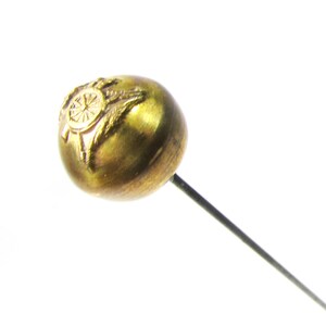 Antique British Royal Artillery Hat Pin Cannon & Crown Brass Ball Military Insignia image 2