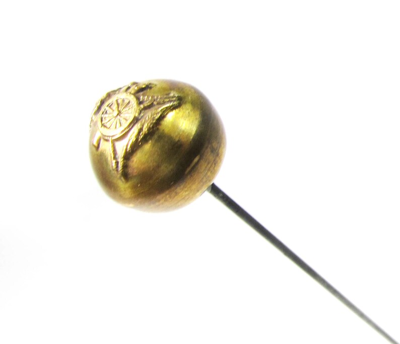 Antique British Royal Artillery Hat Pin Cannon & Crown Brass Ball Military Insignia image 2