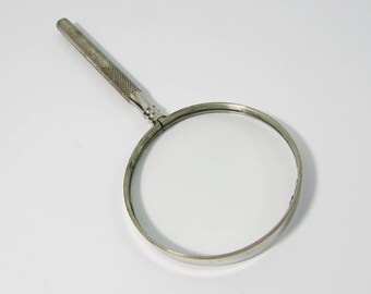 Vintage Purse and Pocket Magnifying Glass - Machined Steel Handle - 5"