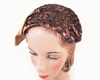 1940s Sequins Cocktail Hat with nylon puff, evening hat