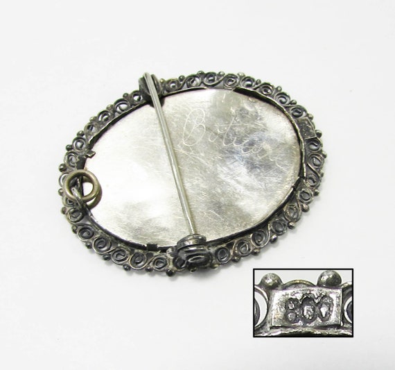 Silver Photo Frame Pin or Pendant - Antique 800 s… - image 6