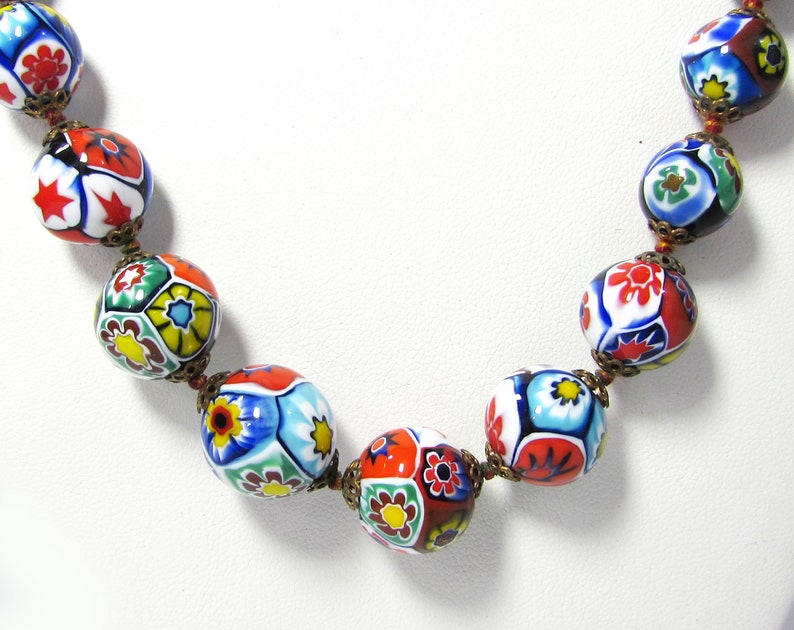 Vintage Millefiori Glass Bead Necklace 30 Colorful Beaded Necklace Italian Glass Necklace 画像 8