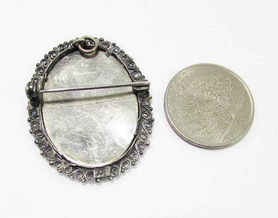 Silver Photo Frame Pin or Pendant - Antique 800 s… - image 7