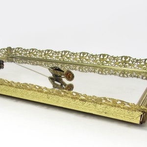 Filigree vanity tray jewelry tray Vintage Brass Filigree Edge Vanity Tray 15x10 Bedroom, Bathroom, Entryway Tray image 3