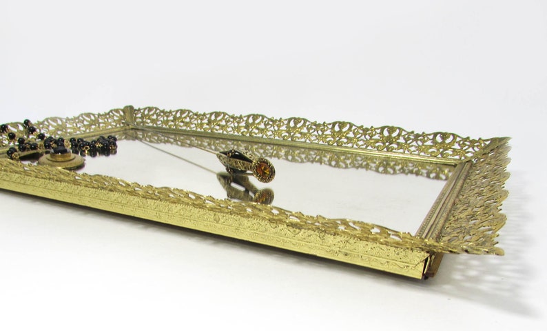 Filigree vanity tray jewelry tray Vintage Brass Filigree Edge Vanity Tray 15x10 Bedroom, Bathroom, Entryway Tray image 3