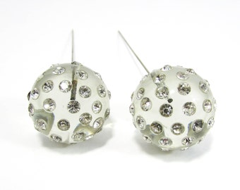 Lucite Rhinestone Ball Hat Pins - Vintage pair lucite ball Hat Pins - rhinetone hat pins 4-1/2" - Art Deco hat pins