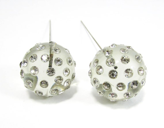 Lucite Rhinestone Ball Hat Pins - Vintage pair lu… - image 1