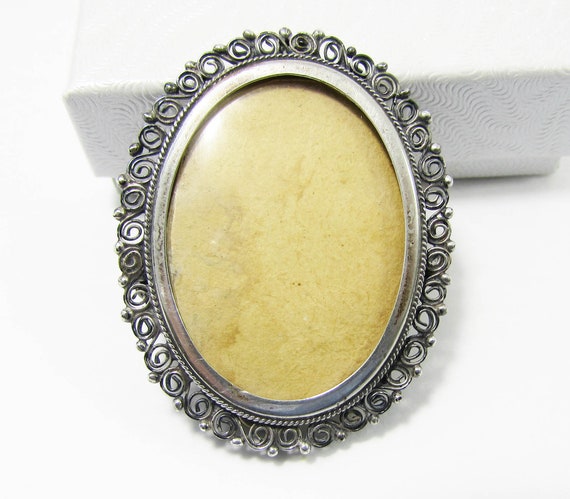 Silver Photo Frame Pin or Pendant - Antique 800 s… - image 2