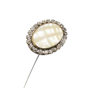Mother of Pearl & Rhinestone 10" Oval Hatpin  - Victorian/Edwardian