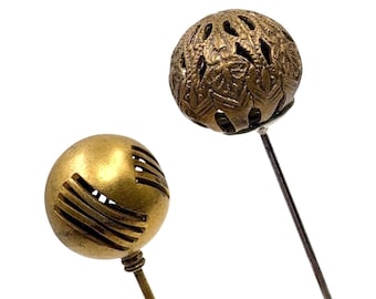 Antique 8" Brass Ball Hatpins - ca 1900