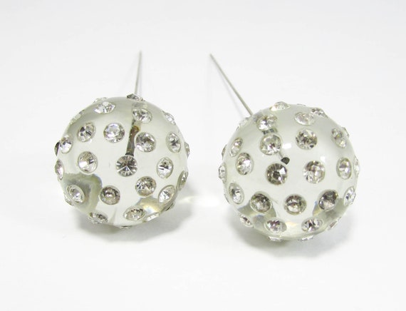 Lucite Rhinestone Ball Hat Pins - Vintage pair lu… - image 2