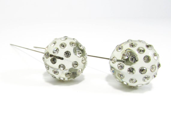 Lucite Rhinestone Ball Hat Pins - Vintage pair lu… - image 4