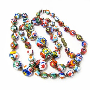 Vintage Millefiori Glass Bead Necklace 30 Colorful Beaded Necklace Italian Glass Necklace 画像 1