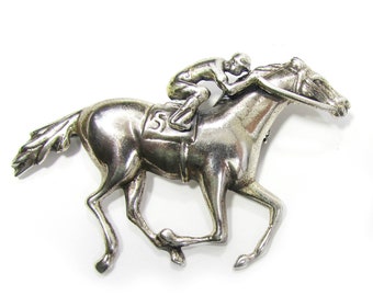 Sterling Race Horse Jockey Pin - Vintage Jockey Pin - Kentucky Derby Pin - Vintage Horse Pin