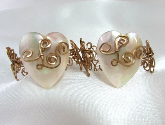 Antique Childs Heart Bracelets - Mother of Pearl … - image 3