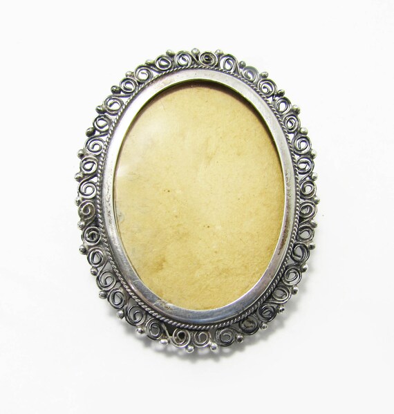 Silver Photo Frame Pin or Pendant - Antique 800 s… - image 3