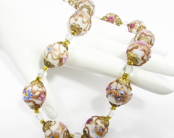 Vintage Venetian Wedding Cake Bead Necklace - 18" Italian Glass Necklace - Pastel Wedding Cake Necklace