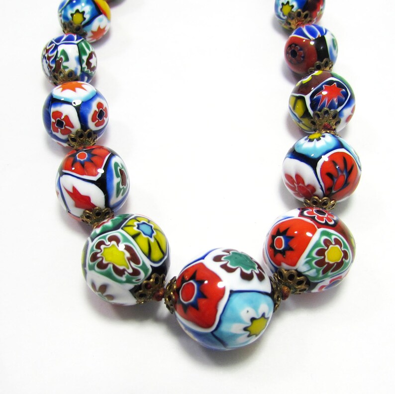Vintage Millefiori Glass Bead Necklace 30 Colorful Beaded Necklace Italian Glass Necklace 画像 7