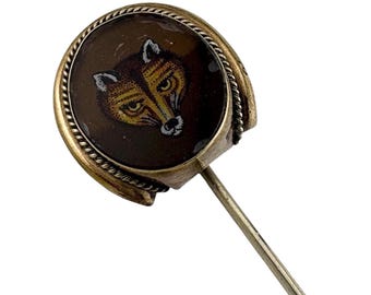 Spilla antica a forma di testa di volpe in cristallo dell'Essex, gioiello sportivo vittoriano, scatola Carnforth in oro laminato.