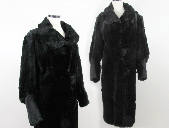 Vintage 1930s Dyed Black Coney fur (rabbit) Coat -