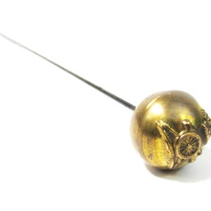 Antique British Royal Artillery Hat Pin Cannon & Crown Brass Ball Military Insignia image 4