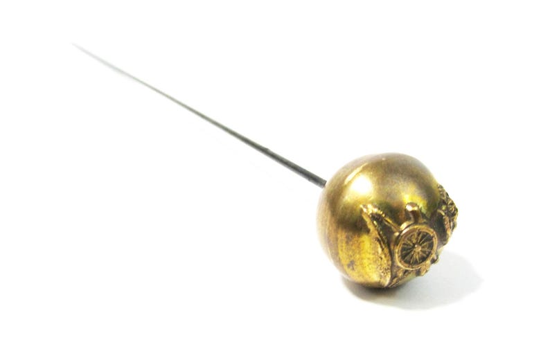 Antique British Royal Artillery Hat Pin Cannon & Crown Brass Ball Military Insignia image 4
