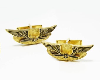 Vintage Winged Propellor Cufflinks - Gold tone metal