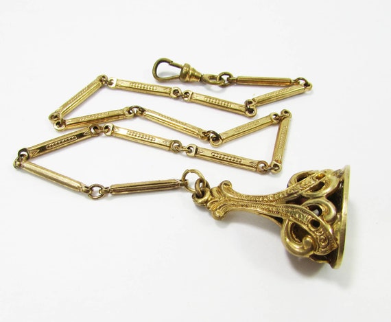 Gold filled Watch Fob - Gold Watch Chain - Antiqu… - image 2