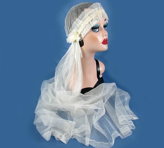 Vintage Antique Wedding Veil 1920s Juliet Cap Flap